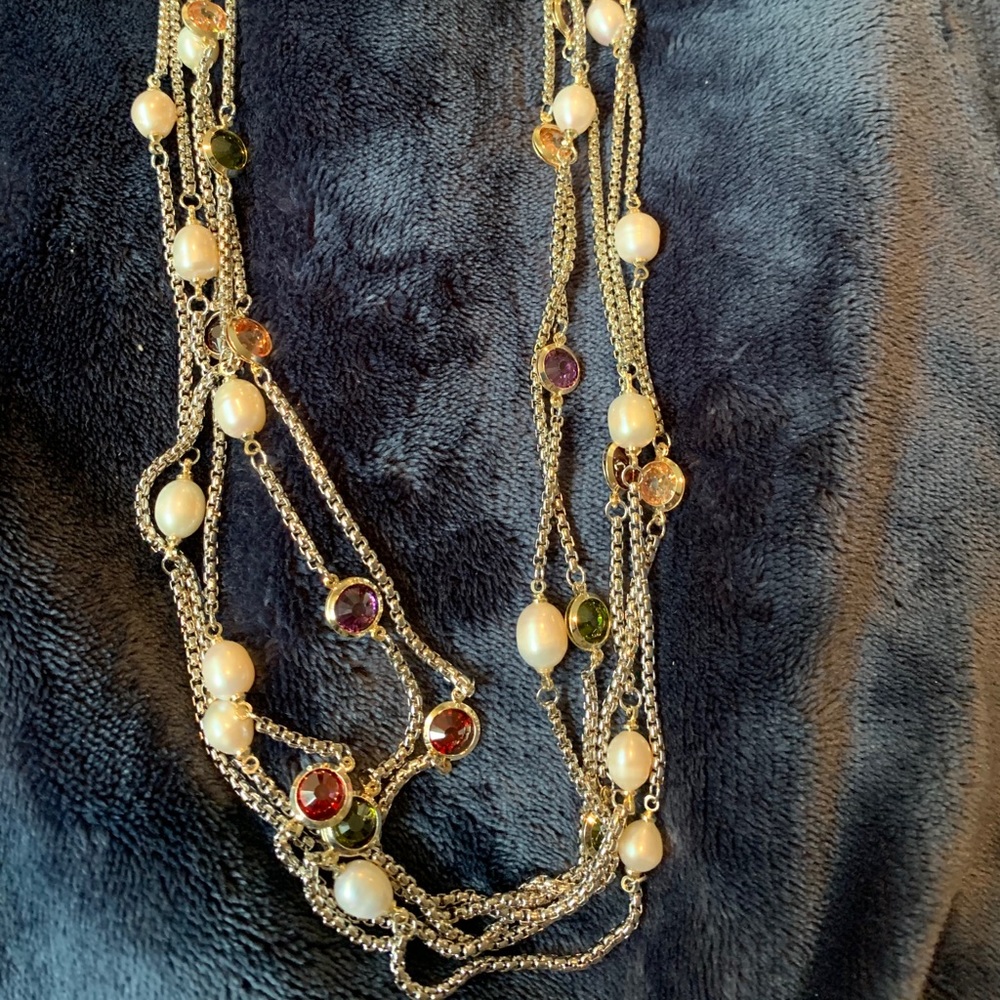 34 inch silver multi strand necklace with pearls